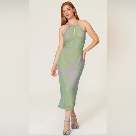 AFRM Kalina Halter Top Dress Green Purple Zebra size medium - Picture 5 of 15